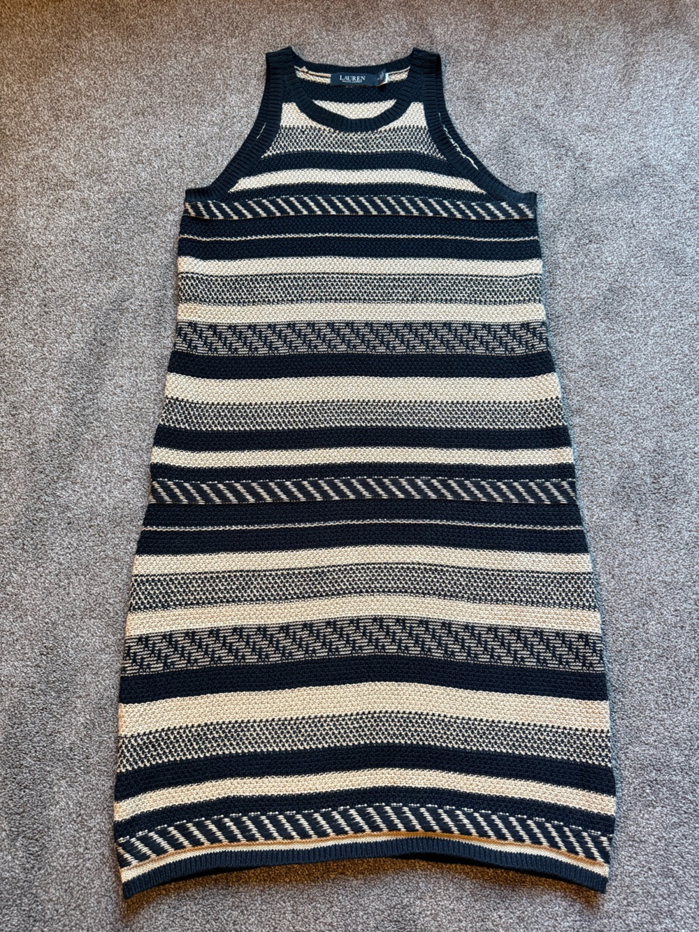 Ralph Lauren Black and Cream Striped Knit Tank Dress